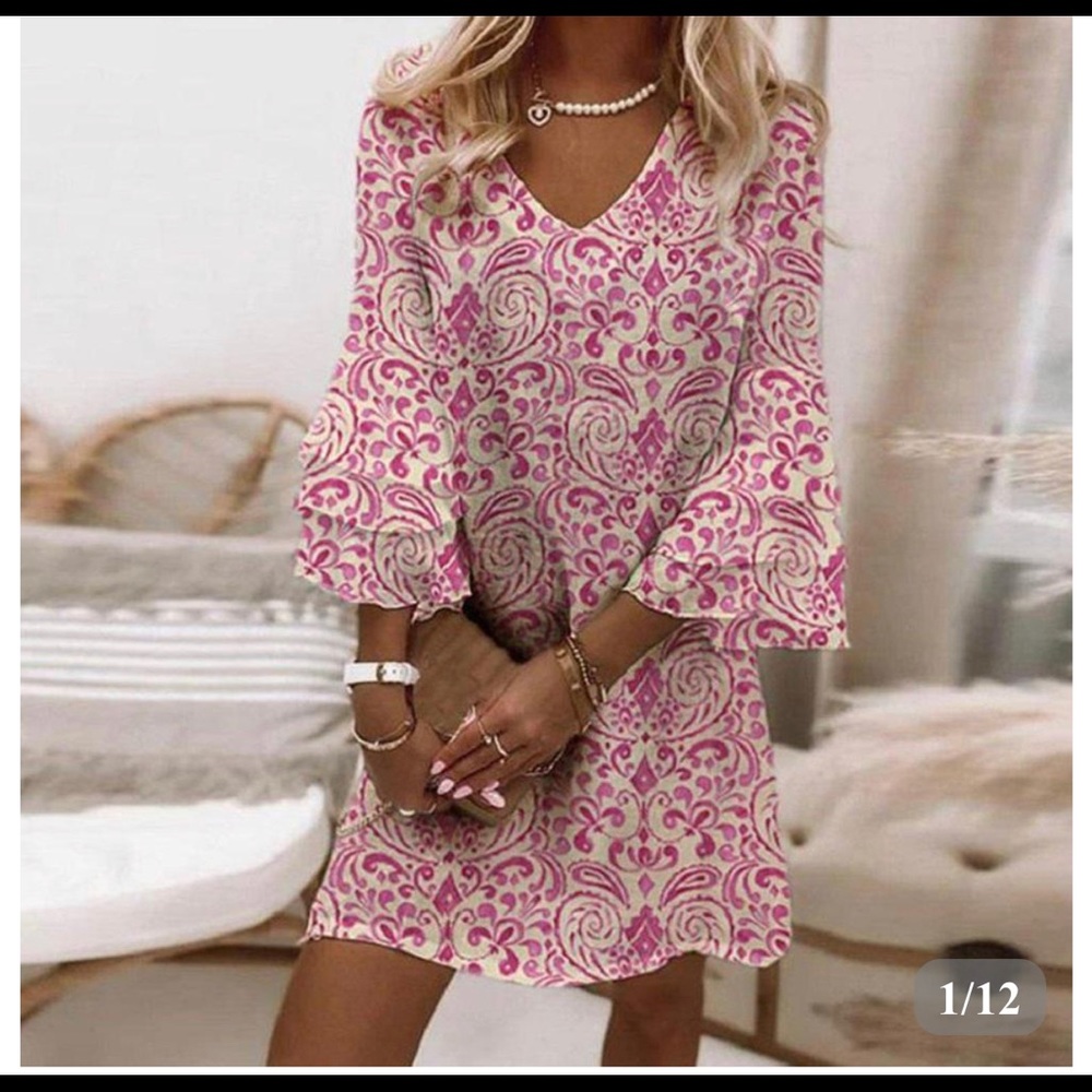 From This Moment Printed V-Neck Dress